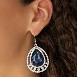 All Rise For Her Majesty Sapphire Blue Crystal Rhinestone Teardrop Earrings